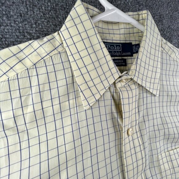 Polo Ralph Lauren Button Up Shirt Men Long Sleeve Yellow Blue 14.5 32/33 Andrew - Picture 8 of 15